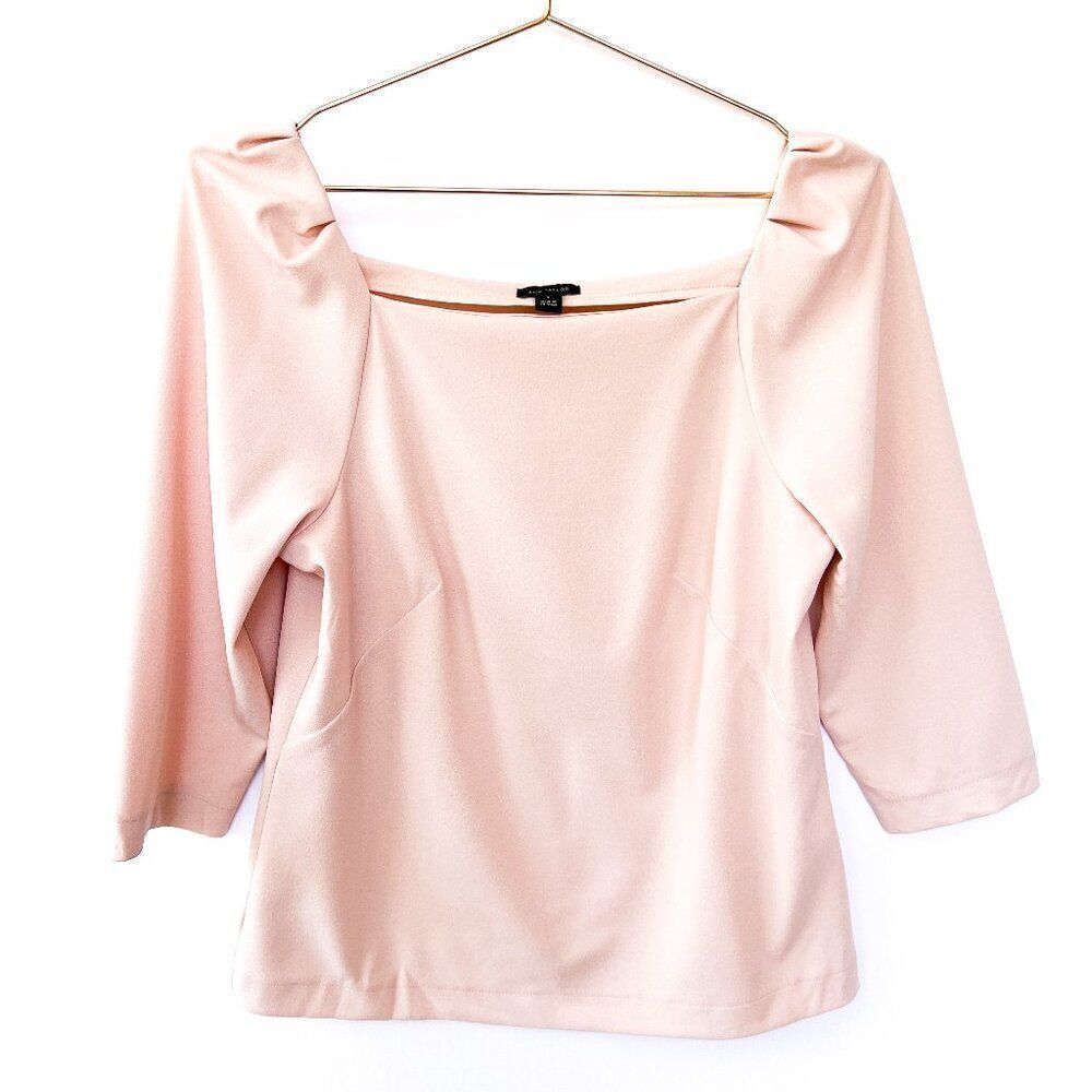 NWT Ann Taylor Blush Pink Puff Quarter Sleeve Square Neck Top Small